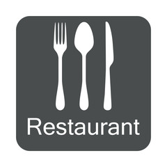 Icono plano RESTAURANT y cubiertos en cuadrado gris
