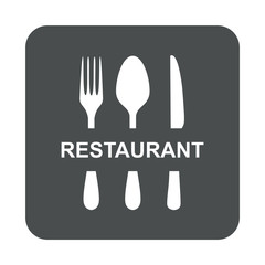 Fototapeta premium Icono plano RESTAURANT y cubiertos en cuadrado gris
