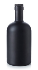 Black whiskey bottle on white background
