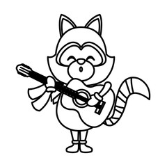 Cute raccoon playing guitar icon vector illustration graphic design