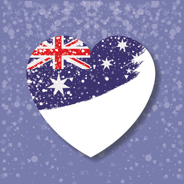 australian flag on heart in light purple background with confetti vector illustration
