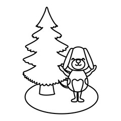 Dog with christmas tree icon vector illustration graphic design