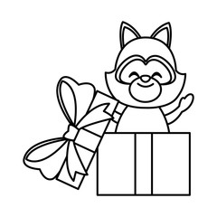 Raccoon in giftbox icon vector illustration graphic design