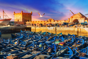 Fishing port of Essaouira at the sunset time, Morocco