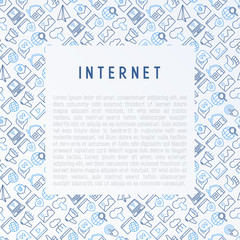 Internet concept with thin line icons: e-mail, chatm laptop, share, cloud computing, seo, download, upload, stream, global connection. Modern vector illustration for web page.
