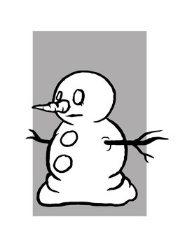 Snowman cartoon sketch in black and White. Vector Illustration
