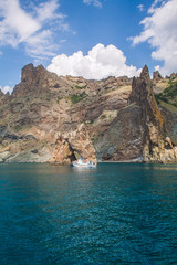 Karadag volcano mountain famous Golden Gate rock in Crimea, Russia.