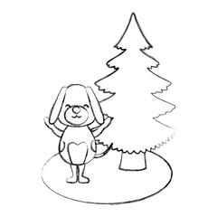 Dog with christmas tree icon vector illustration graphic design