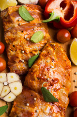 Raw ribs in marinade