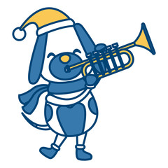 Christmas dog with trumpet cartoon icon vector illustration graphic design
