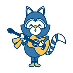 Cute raccoon playing guitar icon vector illustration graphic design