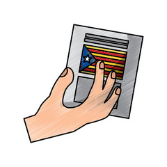 hand with voting ballot catalonia referendum vector illustration
