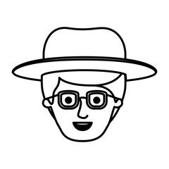 male face with hat and glasses and side part hairstyle in monochrome silhouette vector illustration