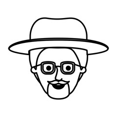 male face with hat and glasses and short hair and goatee beard in monochrome silhouette vector illustration