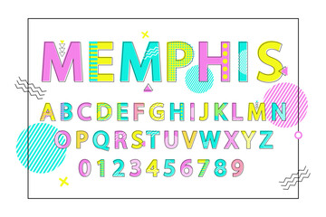 Memphis English Alphabet Vector Illustration