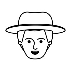 male face with hat and short hair in monochrome silhouette vector illustration