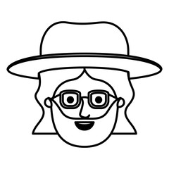 male face with hat and glasses and mid length hair and beard in monochrome silhouette vector illustration