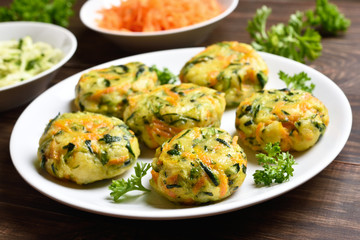 Vegetable cutlet from carrot, zucchini, potato