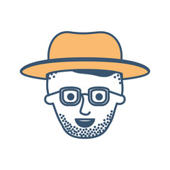 male face with hat and glasses and high fade haircut and stubble beard in color sections silhouette vector illustration