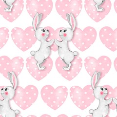 Modèle sans couture avec des lapins blancs de dessin animé 3