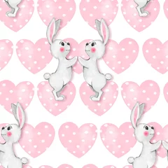 Photo sur Plexiglas Lapin Modèle sans couture avec des lapins blancs de dessin animé 3