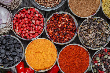 Big set of Indian spices and herbs .