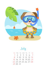 Calendar 2018 months July with dog