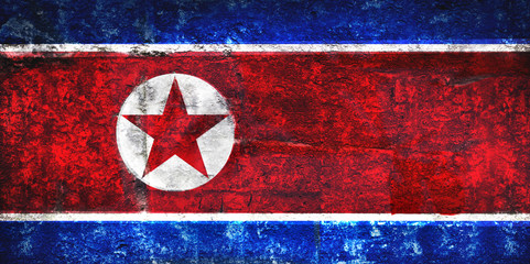 lag of North Korea on stone texture background closeup