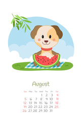 Calendar 2018 months August with dog