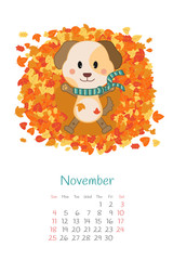 Calendar 2018 months November with dog