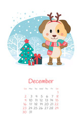 Calendar 2018 months December with dog