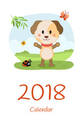 Obraz na płótnie Canvas Cover Calendar 2018 with dog. Happy new year