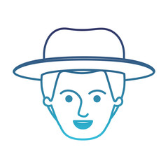 Obraz na płótnie Canvas male face with hat and short hair in degraded blue silhouette vector illustration