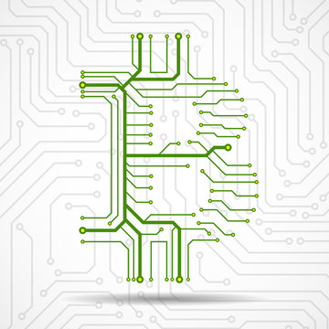 Abstract sign bitcoin from circuit board. Vector