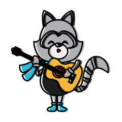 Cute raccoon playing guitar icon vector illustration graphic design