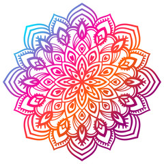Colorful gradient flower mandala. Hand drawn decorative element. 