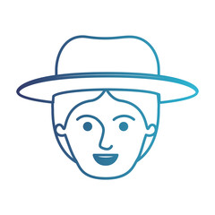 Obraz na płótnie Canvas male face with hat and middle part hairstyle in degraded blue silhouette vector illustration