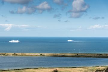 ENGLISH CHANNEL, BETWEEN DOVER, ENGLAND AND CALAIS FRANCE -   Ferries travelling from Calais to Dover.