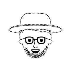 male face with hat and glasses and high fade haircut and stubble beard in black dotted silhouette vector illustration