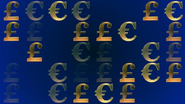 Changing  pound and euro signs on blue
