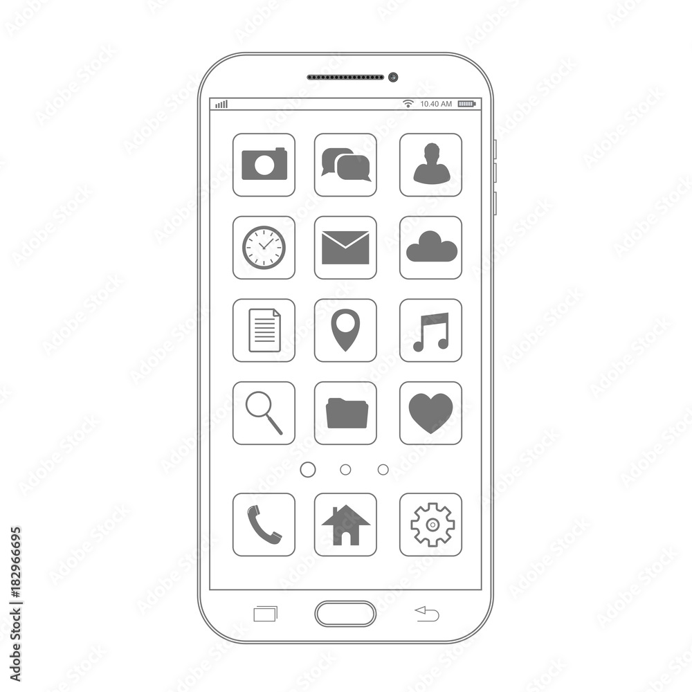 Poster outline drawing smartphone. elegant thin line style design. vector smartphone with ui icons.