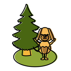 Dog with christmas tree icon vector illustration graphic design
