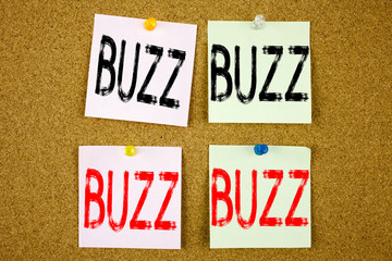 Conceptual hand writing text caption inspiration showing Buzz Business concept for Buzz Word llustration on the colourful Sticky Note close-up