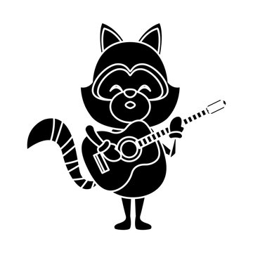 Cute raccoon playing guitar icon vector illustration graphic design