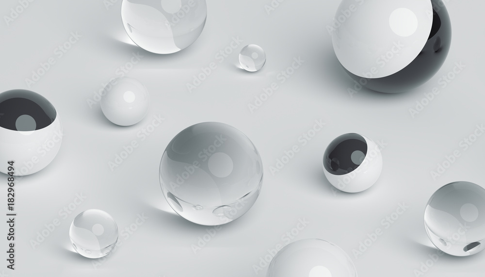 Poster abstract 3d rendering of geometric shapes. composition with spheres. modern background design for po