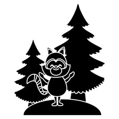 Fox with trees cartoon icon vector illustration graphic design