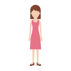 faceless woman full body with dress and heel shoes with mid length hair in colorful silhouette vector illustration