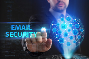 The concept of business, technology, the Internet and the network. A young entrepreneur working on a virtual screen of the future and sees the inscription: Email security