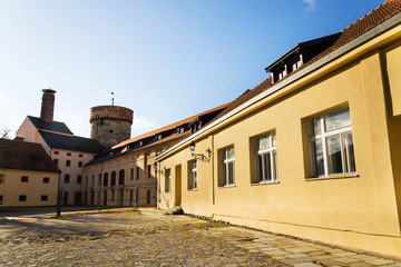 Fototapeta na wymiar Tower of Kotnov castle with citizens brewery, Tabor, Czech Republic