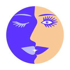 Girls face and profile  as symbol day and night abstract vector illustration
